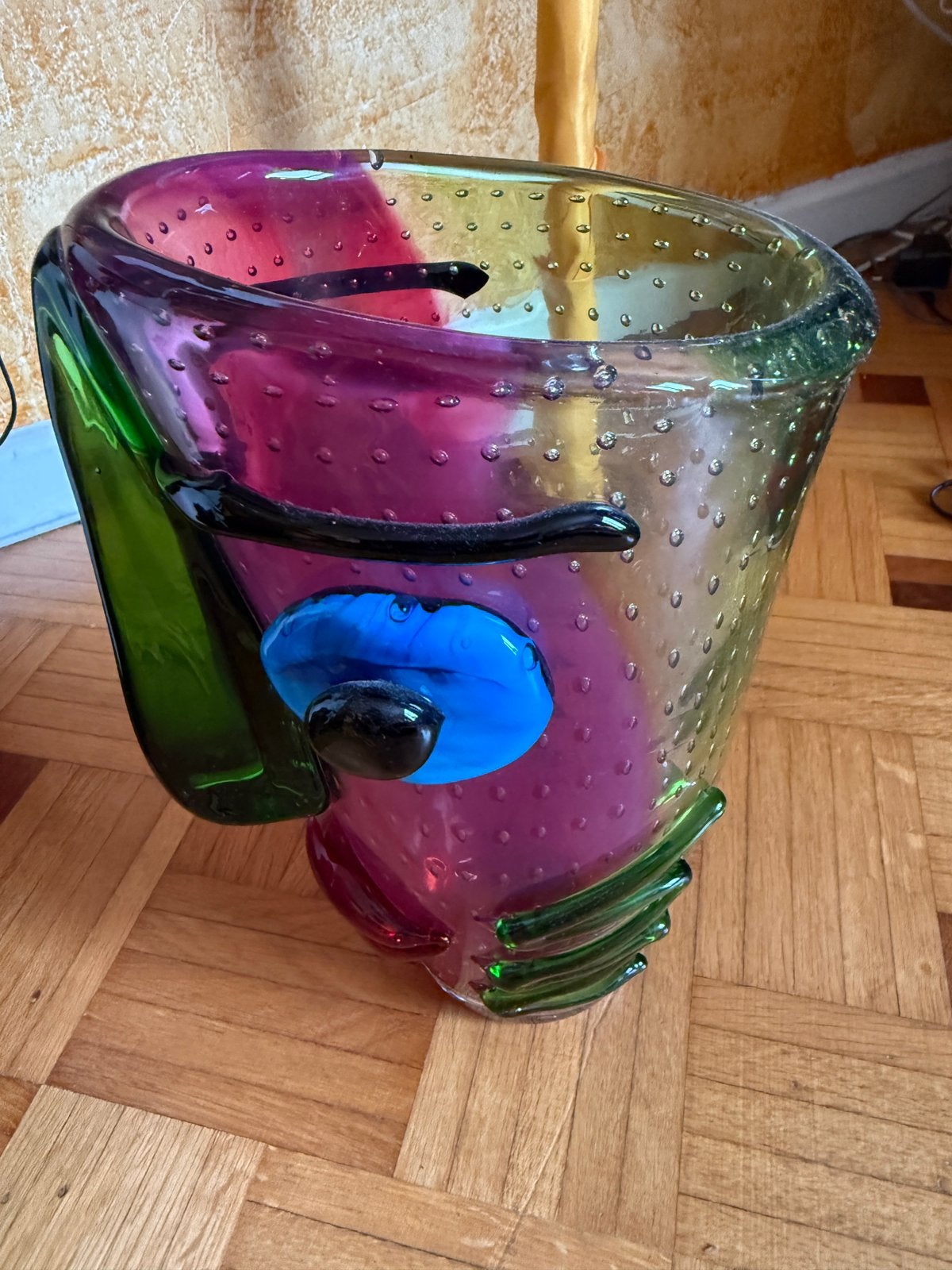 Vasevisage abstrait Murano, Fait main, Comme neuf, Verre, Multicolore
