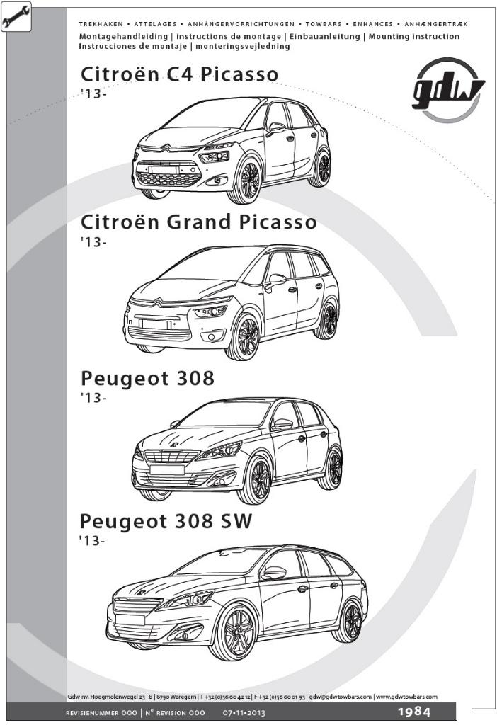 trekhaak Citroën C4 SPACE Tourer/Peugeot 308 II, Ophalen, Gebruikt