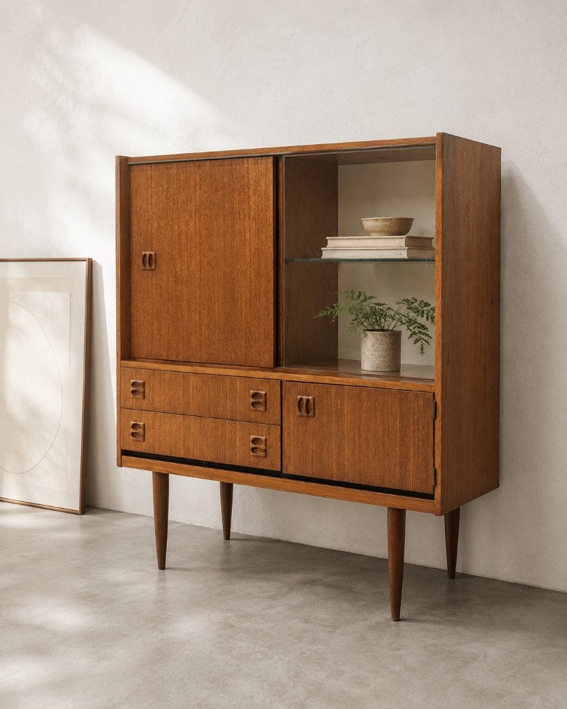 Highboard compact Mid-Century Modern en teck, Enlèvement, Teck