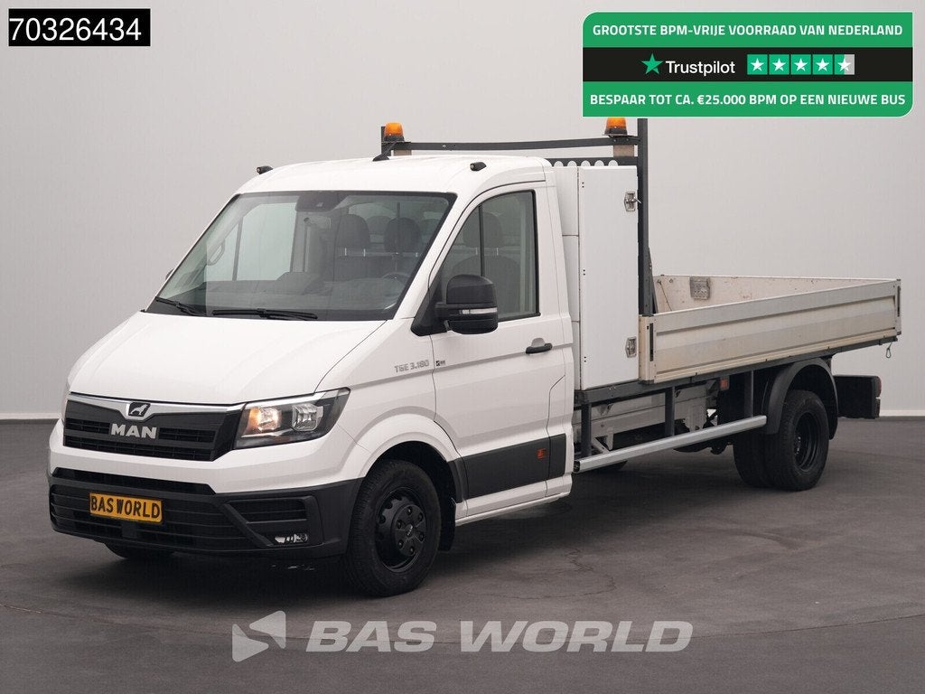 MAN TGE 3.180 Open Laadbak 3,5t Trekhaak 180PK Navi Airco Cr, Euro 6, MAN, Wit, Leder