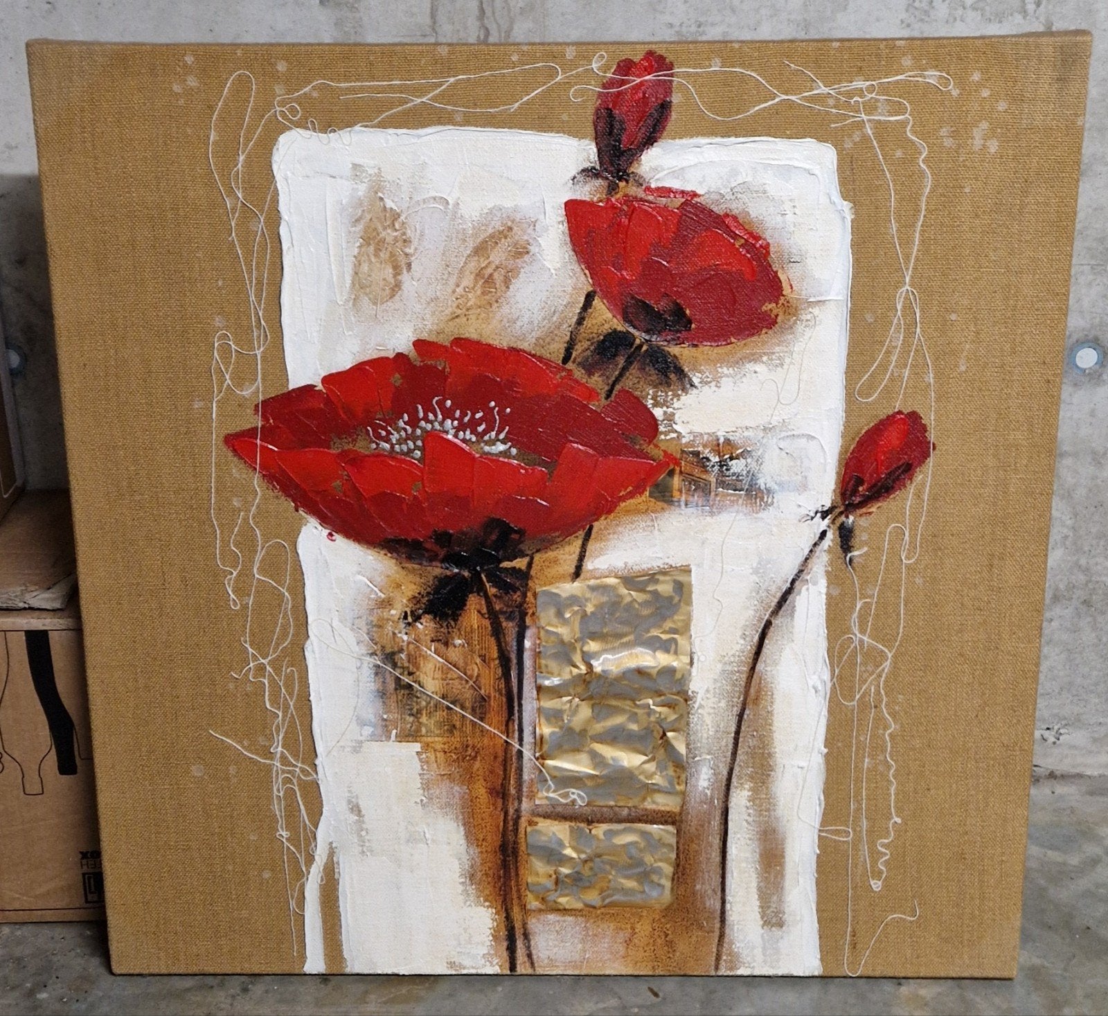 schilderij bloemen, Antiek en Kunst, Ophalen of Verzenden, Textiel, Met textuur, Bloemen