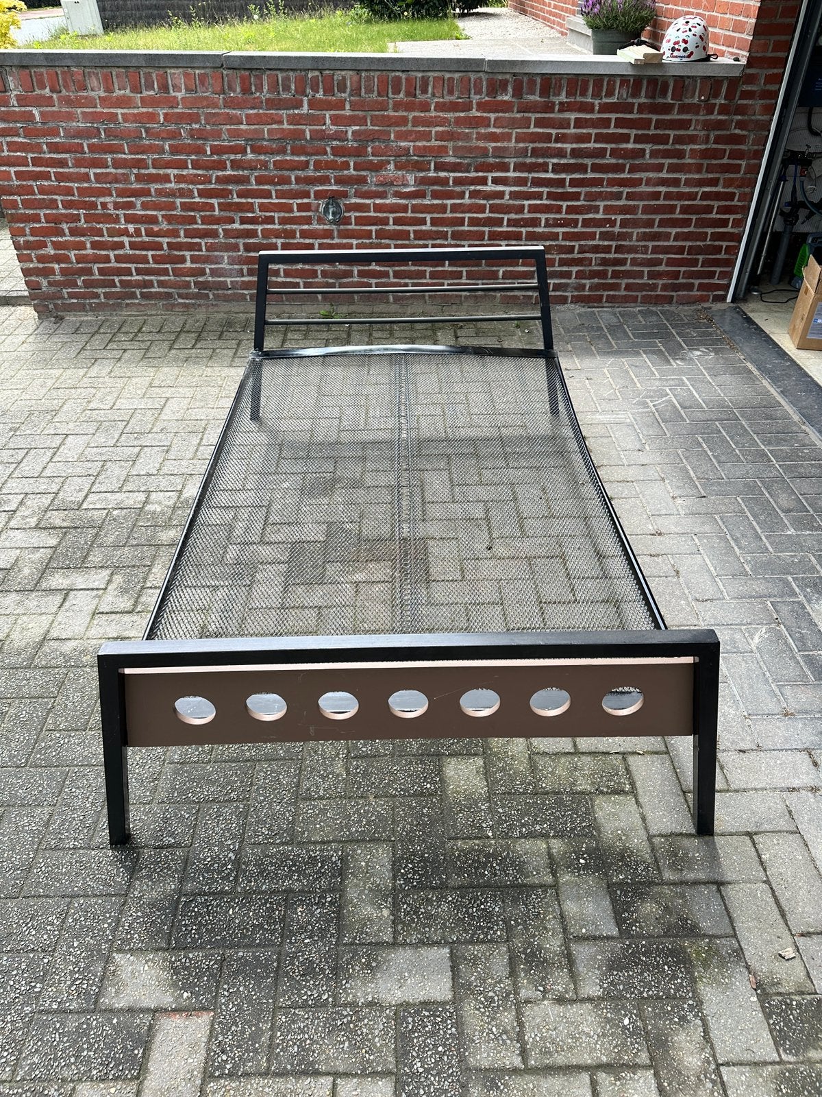 Retro 60s bed 120 x 190, Ophalen, Gebruikt, Zwart, 190 cm of minder