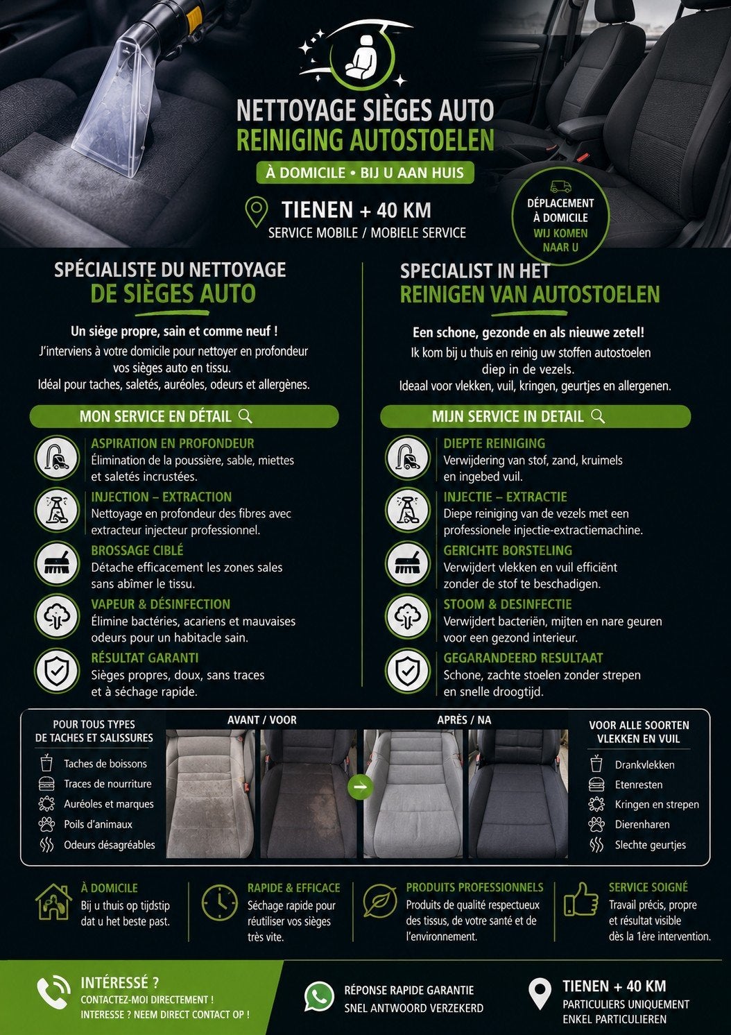 Nettoyage professionnel de sièges auto à domicile, Services & Professionnels