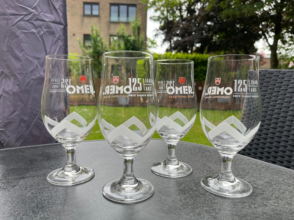 Omer - 125j jubileum glas (zie omschrijving), Verzamelen, Ophalen of Verzenden, Zo goed als nieuw, Bierglas