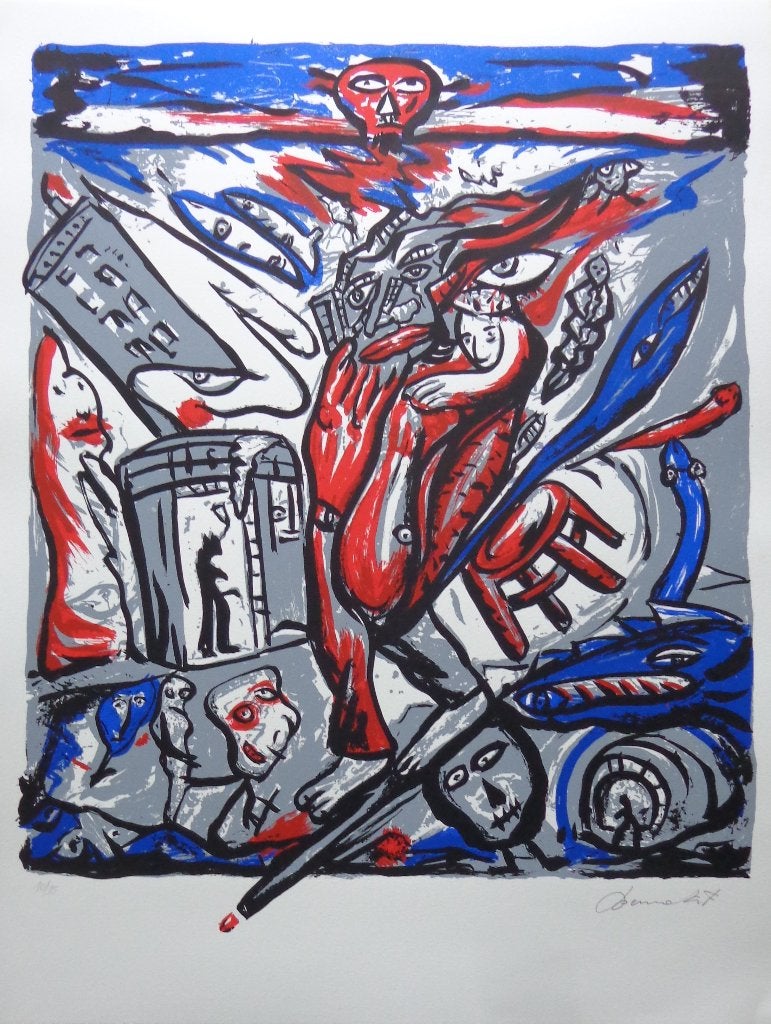 FRED BERVOETS / TYPISCHE FIGURATIE / ZEEFDRUK / 65x50cm SIG, Antiquités & Art, Art | Lithographies & Sérigraphies, Édition limitée