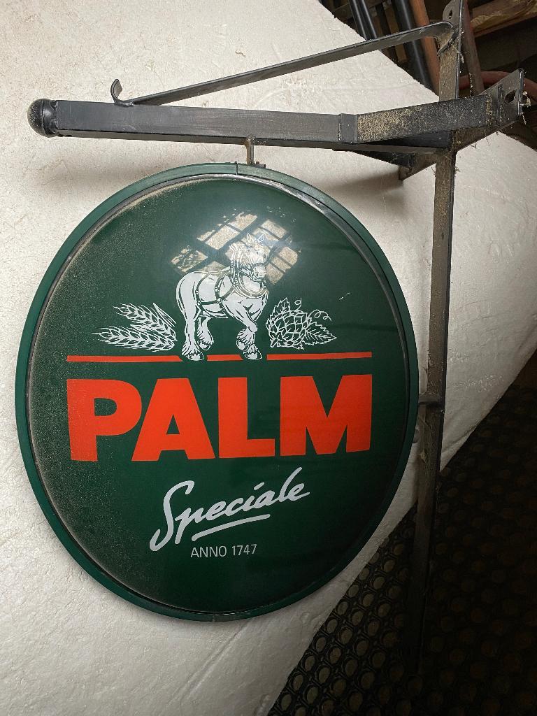 Enseigne de café "Palm Speciale" avec potence, Enlèvement, Utilisé, Panneau, Plaque ou Plaquette publicitaire, Palm