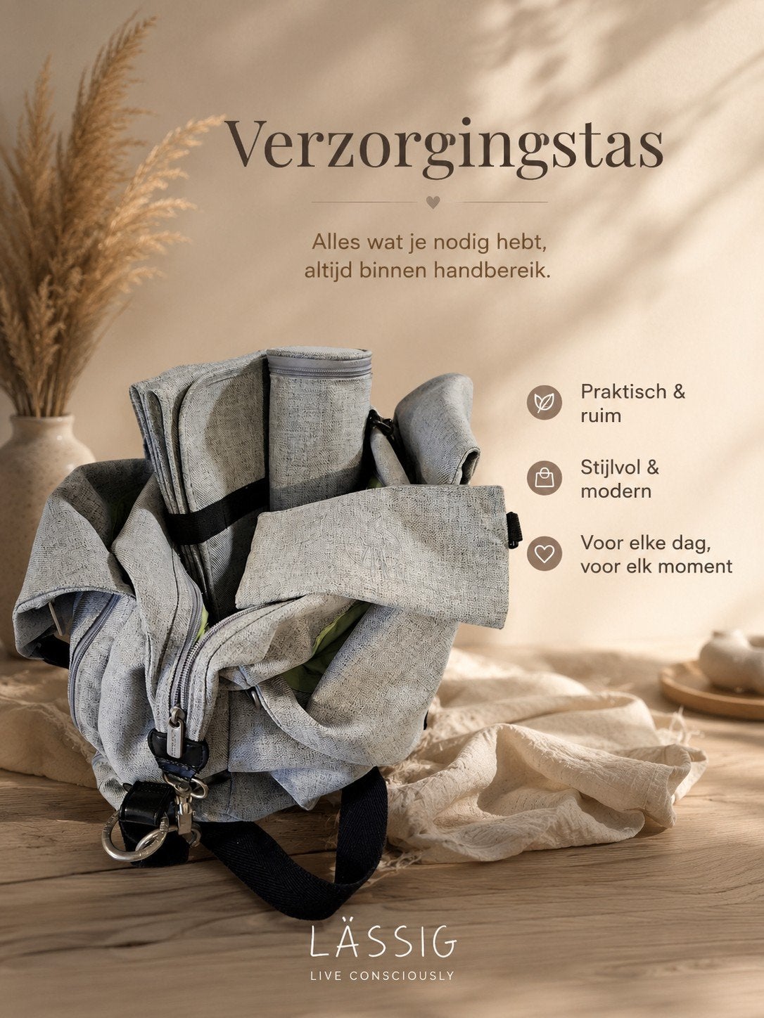 Lässig Verzorgingstas - Stijlvol, Ruim & Compleet, Enfants & Bébés, Sac à langer bébé, Lässig, Enlèvement, Utilisé, Sac à langer