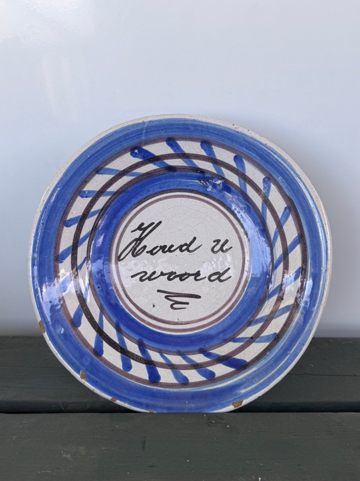 Antiek bord met spreuk “houd u woord” 19de eeuw, Antiek en Kunst, Ophalen of Verzenden