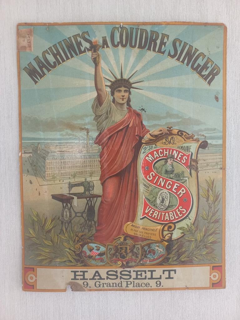 Panneau publicitaire Singer Hasselt 1930, Collections, Marques & Objets publicitaires, Enlèvement, Panneau publicitaire