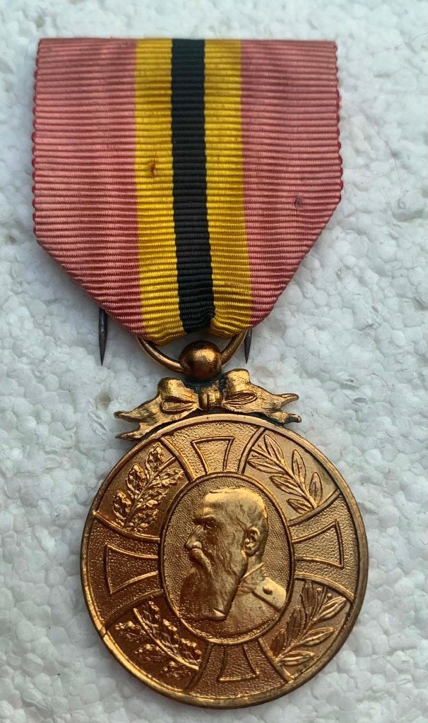 Medaille, Regeerperiode Leopold-II, Mod 1865-1909 Overlijden, Verzamelen, Ophalen of Verzenden, Landmacht, Lintje, Medaille of Wings
