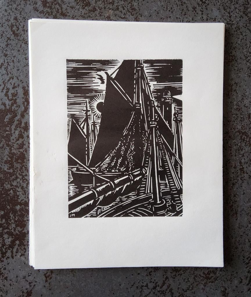 Houtsnede Blankenberge Visserssloepen door Frans Masereel, Antiek en Kunst, Dagelijks leven, 1950 - 1999, Ophalen of Verzenden
