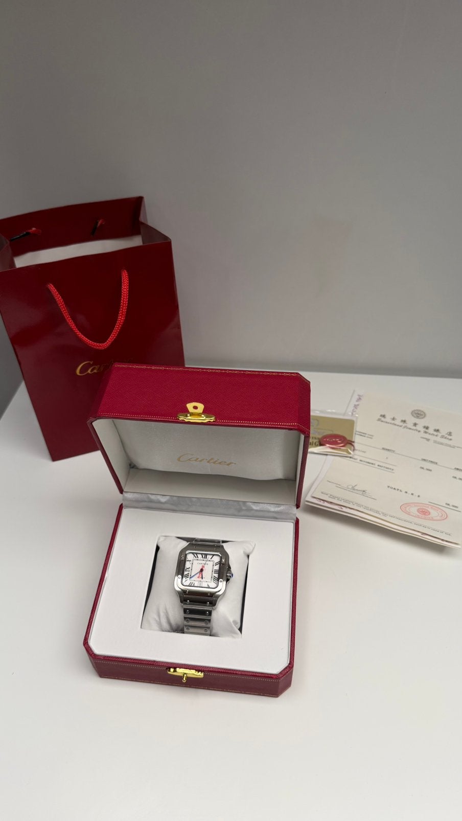 Montre Cartier Santos de Cartier blanche 40 mm, Neuf, Étanche, Enlèvement ou Envoi, IOS