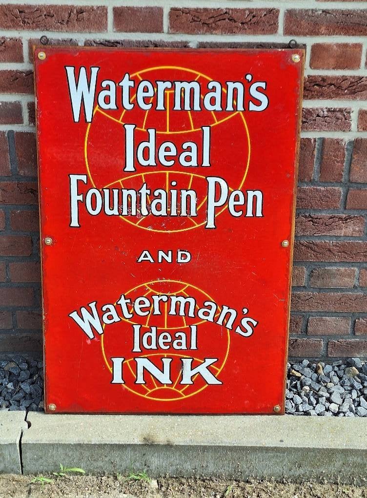 Emaille Waterman's Ideal Fountain Pen & Waterman's Ideal Ink, Enlèvement ou Envoi, Utilisé, Panneau publicitaire