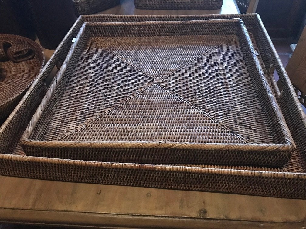 Vierkant rieten DIENBLAD – Rattan rotan, Natuurlijk materiaal, Vierkant, Ophalen of Verzenden, Zo goed als nieuw