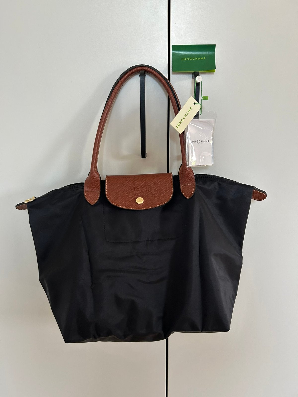 Longchamp Le Pliage cuir d'agneau grande taille, Enlèvement ou Envoi, Neuf, Noir