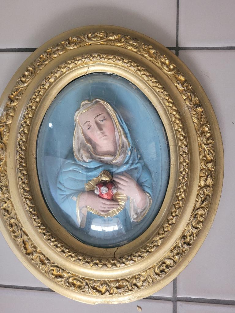 Vergulde ovale kader met Mariabeeld, Antiek en Kunst, Ophalen