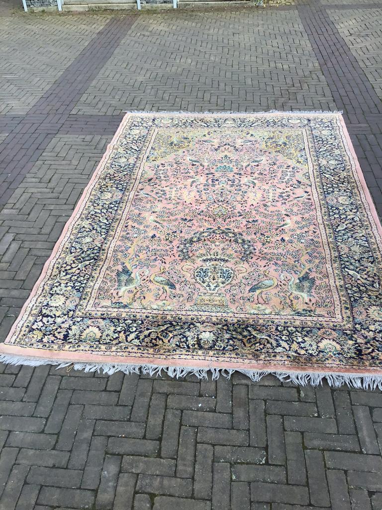 2 tapis anciens en vieux rose, bleu royal, ocre, Enlèvement, Comme neuf