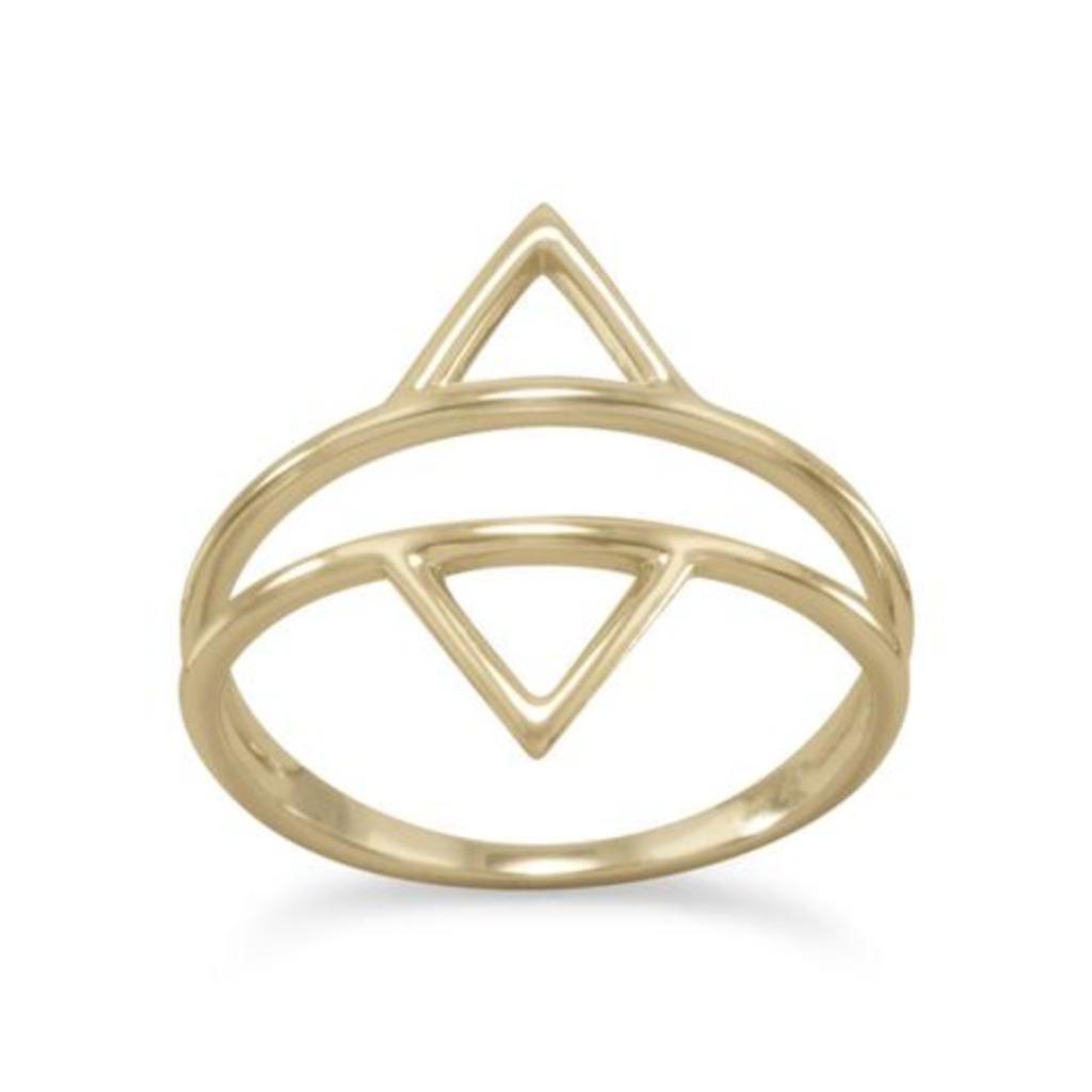 Bague double triangle en argent plaqué or 14 carats, Bijoux, Sacs & Beauté, Bagues, Neuf, Enlèvement ou Envoi, Or, Femme