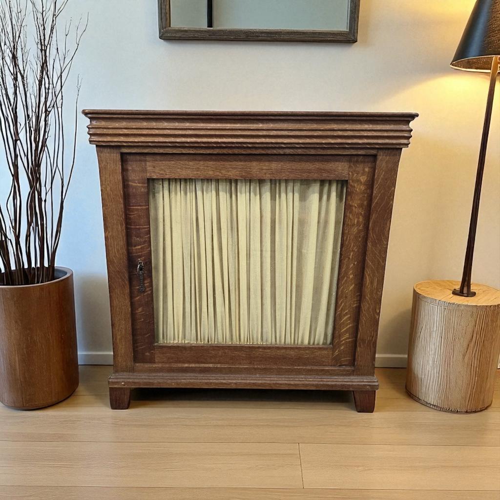 Vintage diepe houten vitrinekast / mini kast, Antiek en Kunst, Ophalen of Verzenden