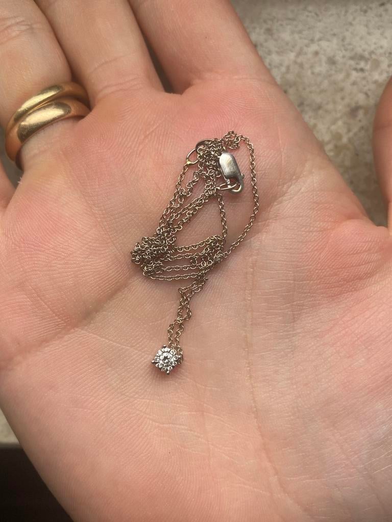 18k witgouden ketting met diamant 0,21ct, Verzenden, Zo goed als nieuw, Met hanger