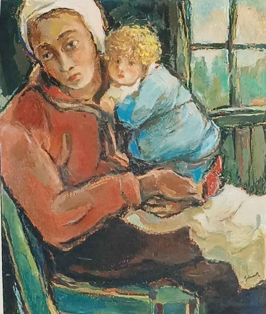 Roger Gobron (1899-1985): Moeder en kind (52 x 62 cm), Antiek en Kunst, Kunst | Schilderijen | Klassiek, Ophalen of Verzenden