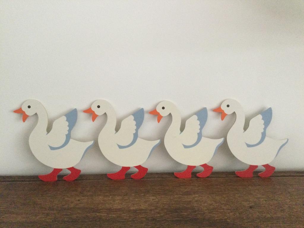 Vintage wanddecoratie: set van 8 houten ganzen, Antiek en Kunst, Curiosa en Brocante, Ophalen