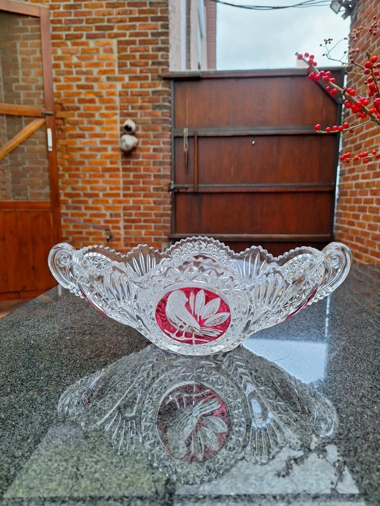 Kristallen fruitschaal met vogels 30cm lang,18cm breed, Antiek en Kunst, Ophalen of Verzenden