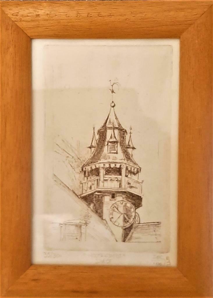 Te koop:Mooie ets van Danielle Vandewijngaerden met kadertje, Minder dan 50 cm, Ophalen of Verzenden, Zo goed als nieuw, Minder dan 50 cm