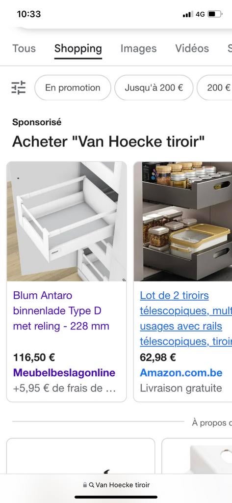 Tiroirs a glissieres, différents taille accessoires portes, Ophalen, Nieuw