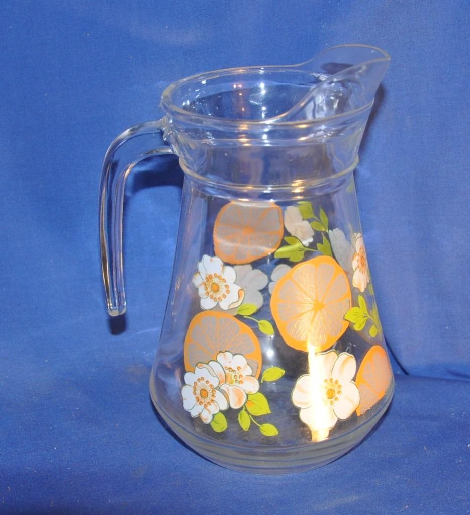 pichet a eau en verre decor floral, Enlèvement ou Envoi, Utilisé, Verre, Récipient(s)