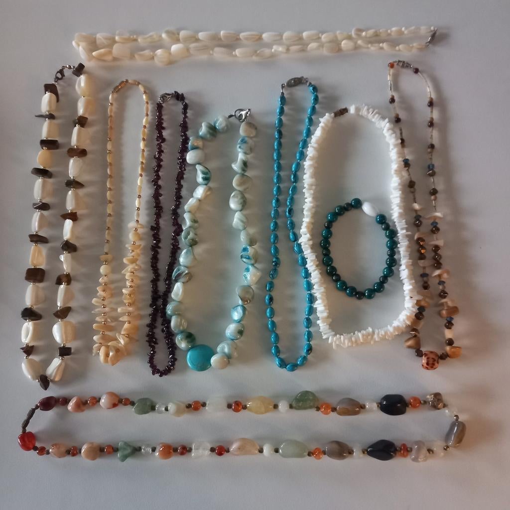 Vintage Sieraden parelmoer, puka shell turquoise.., Ophalen of Verzenden, Zilver