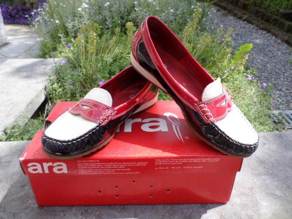 Ara mocassin schoenen 35 rood wit marineblauw doos, Blauw, Zo goed als nieuw, Ara, Sandalen of Muiltjes