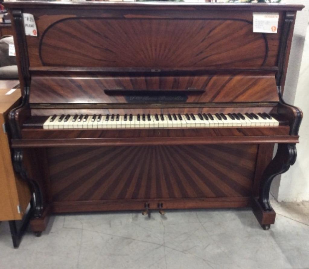 Vintage Belgische buffetpiano te koop – €250, Ophalen, Gebruikt, Bruin, Piano