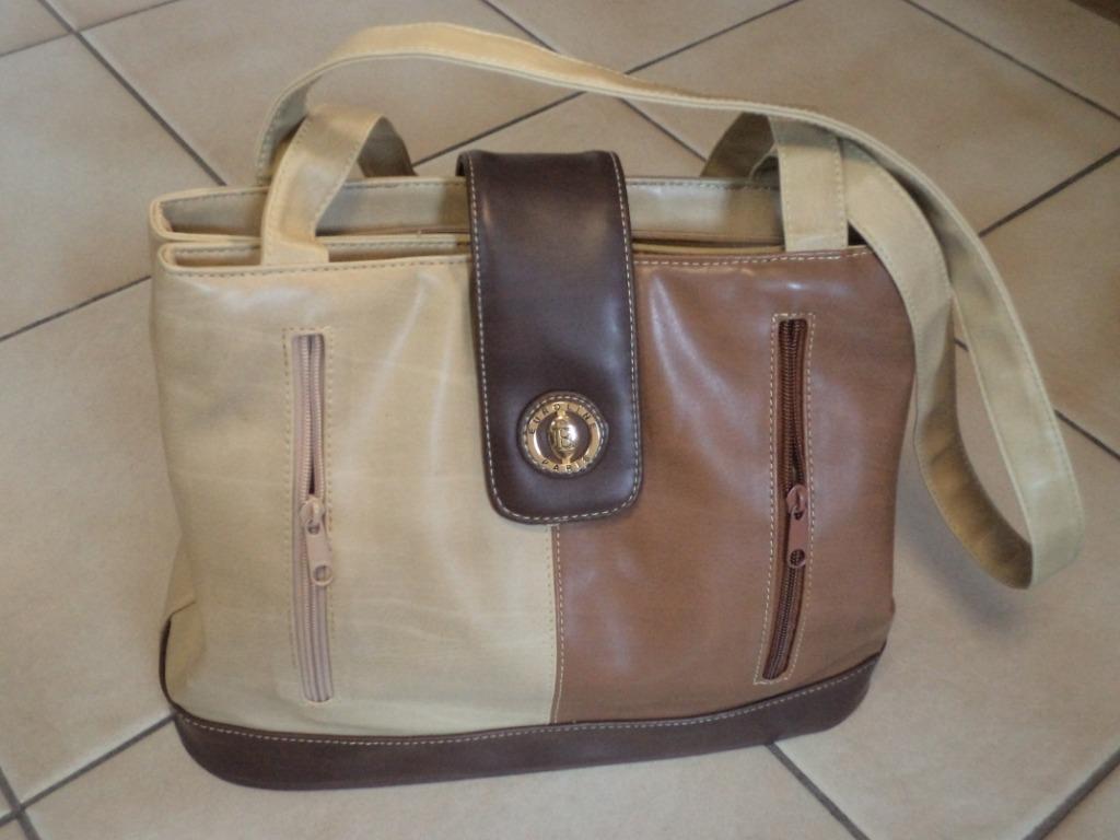 Sac à main blanc/marron, marque : Euroline Paris, Enlèvement, Utilisé, Blanc, Sac à main