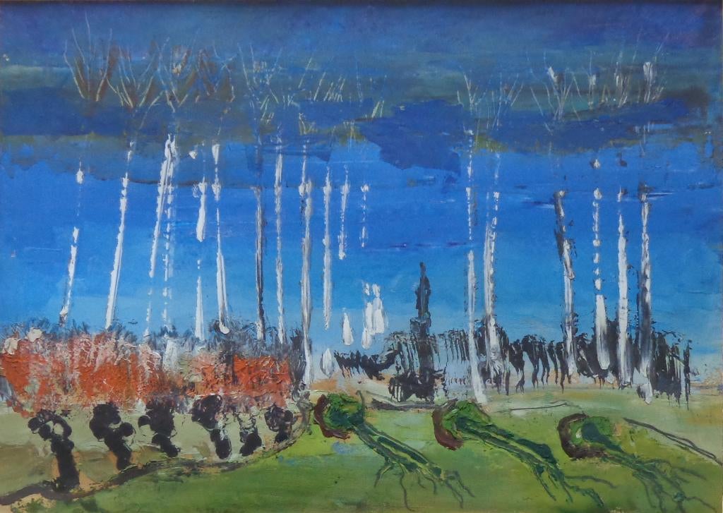 JACK GODDERIS / ABSTRACT LANDSCHAP/ OLIEVERF KARTON 47x57cm, Antiquités & Art, Art | Peinture | Moderne, Enlèvement ou Envoi