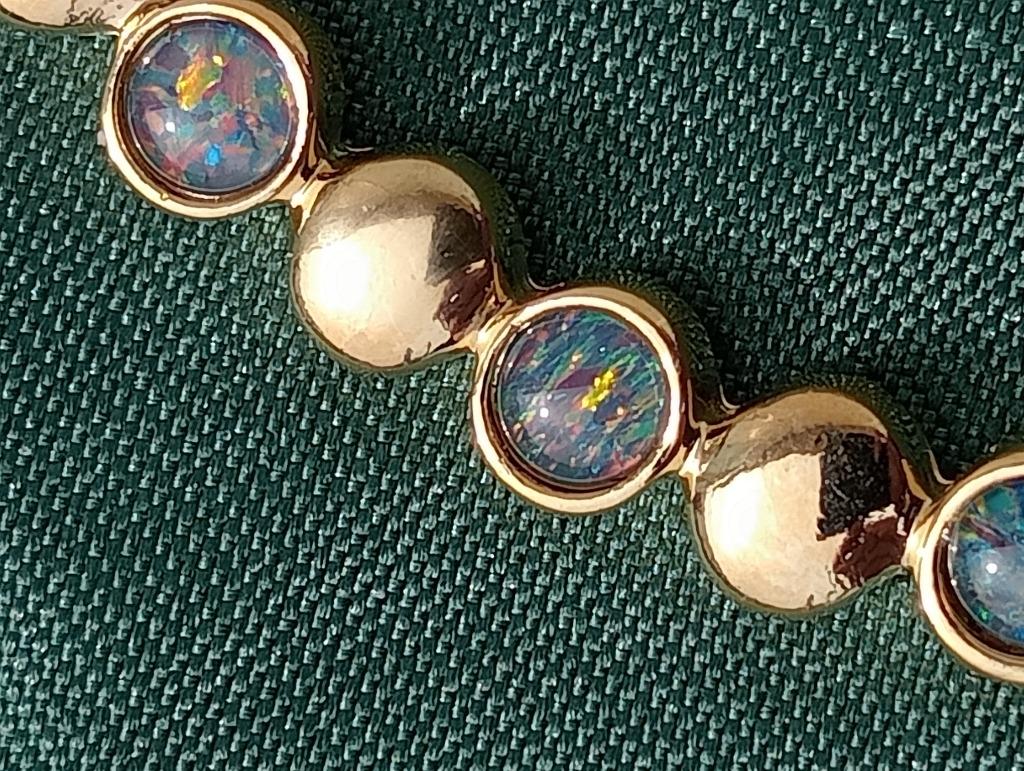 Collier en or 14 carats avec 3 magnifiques triplets d'opale, Bijoux, Sacs & Beauté, Colliers, Neuf, Enlèvement ou Envoi, Or, Avec pierre précieuse