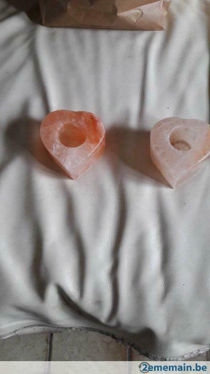 2 bougeoirs  en pierre de sel en forme de coeur neuf, Neuf