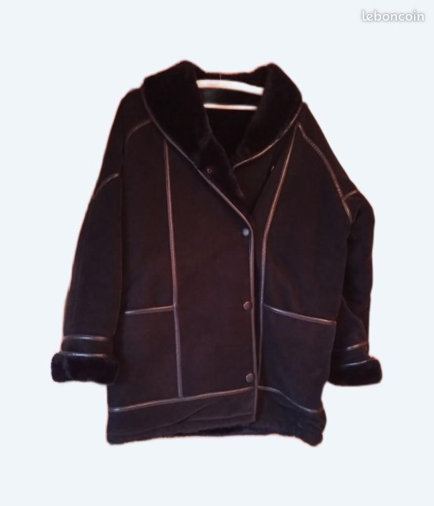 veste daim doublee fourrure et réversible, Enlèvement, Noir