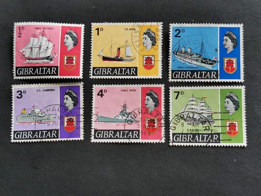 Gibraltar 1967 - scheepvaart, boten, zeilschip, Royal Navy, Ophalen of Verzenden, Overige landen, Gestempeld