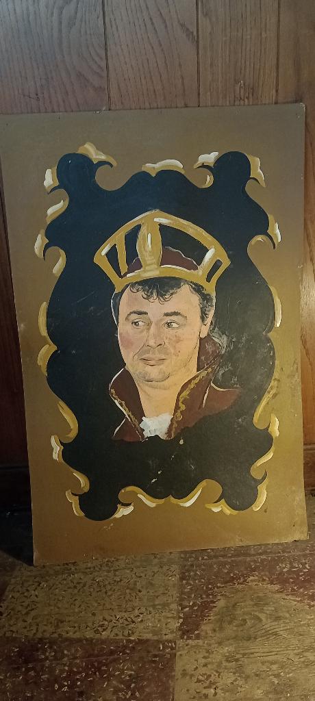 Vintage naïeve jonge koning portretschilderij 52x80, n135, Ophalen of Verzenden, Vintage