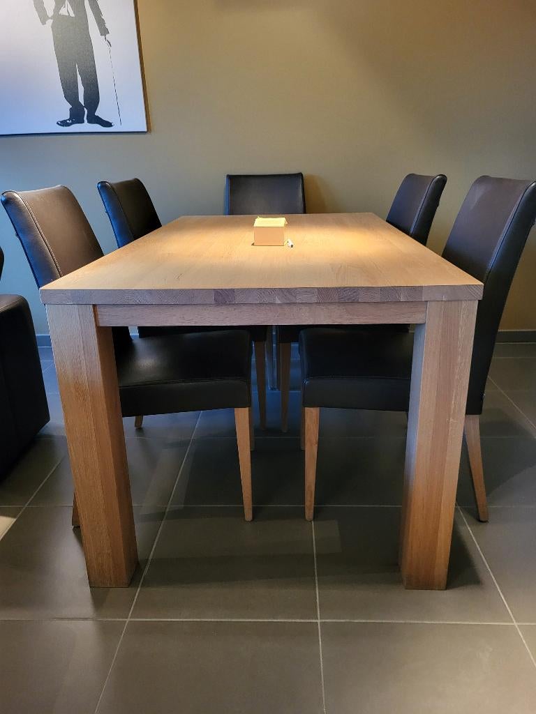 Massieve houten tafel met stoelen, Ophalen, Eikenhout, 50 tot 100 cm, Zo goed als nieuw