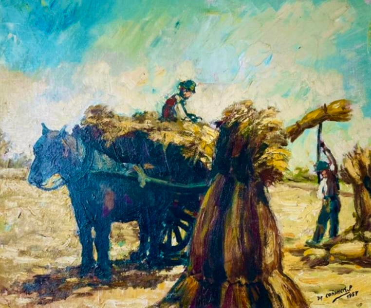 Schilderij P. De Coninck : “Graanschoven”, Ophalen of Verzenden