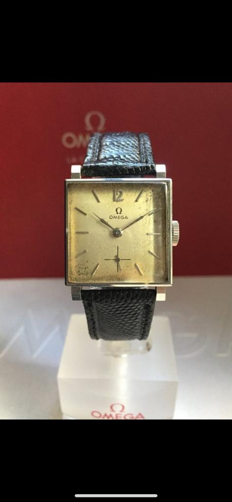 Oméga Art Deco Square (1938), Handtassen en Accessoires, Horloges | Dames, Zo goed als nieuw, Staal, Leer, Ophalen of Verzenden