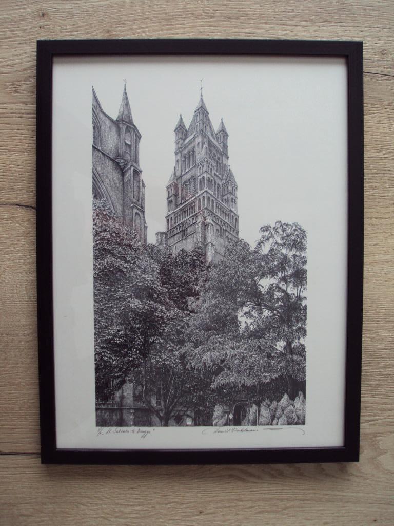 Litho van Daniël Winkelmans "St. Salvator te Brugge., Ophalen of Verzenden