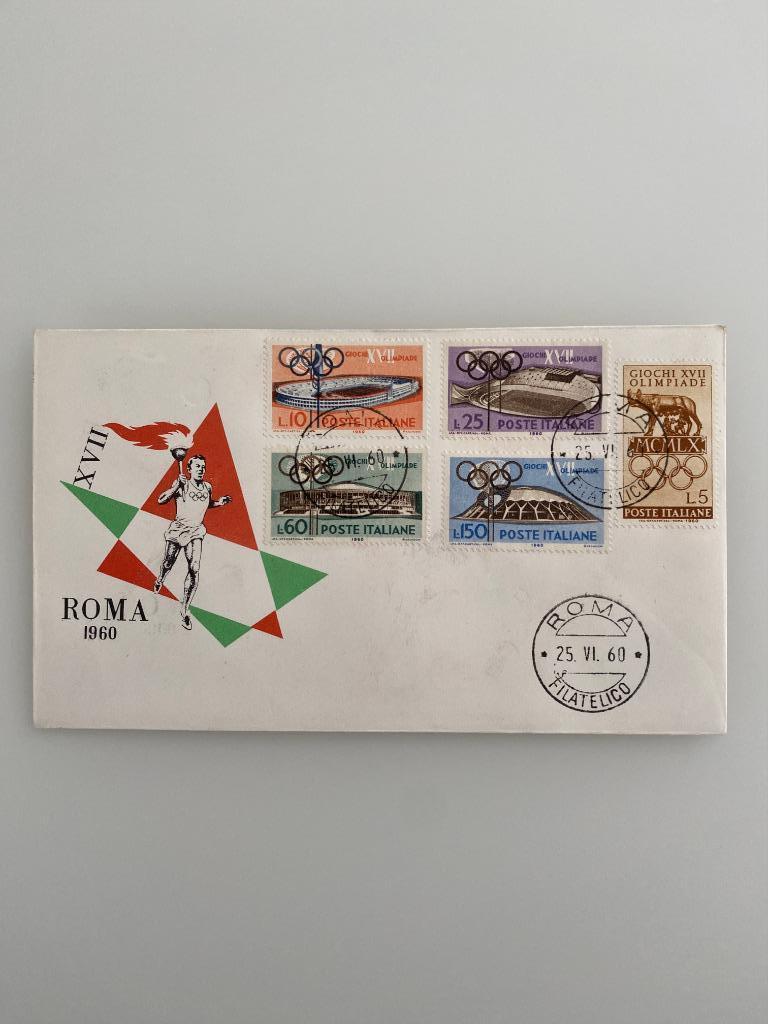 Postzegel First Day Cover Italië Roma Olimpiade 1960, Ophalen of Verzenden, Gestempeld