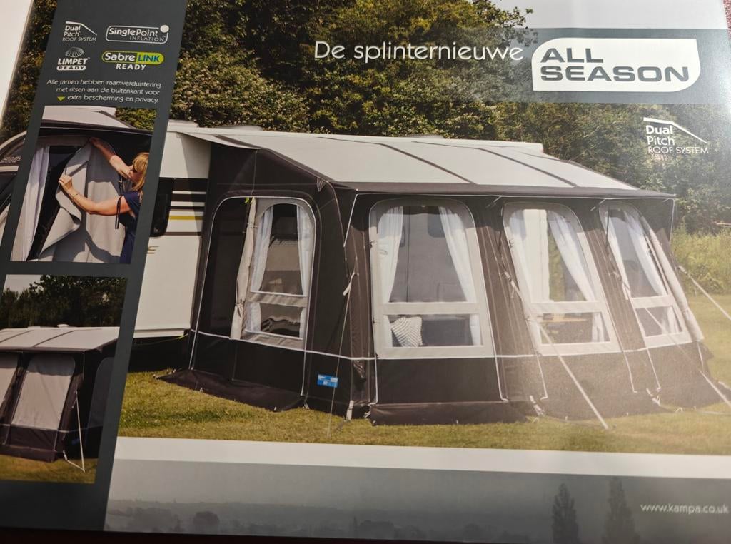 Kampa ace air 400 all season voortent +uitbouw +Horren + mat, Caravanes & Camping, Auvents, Enlèvement