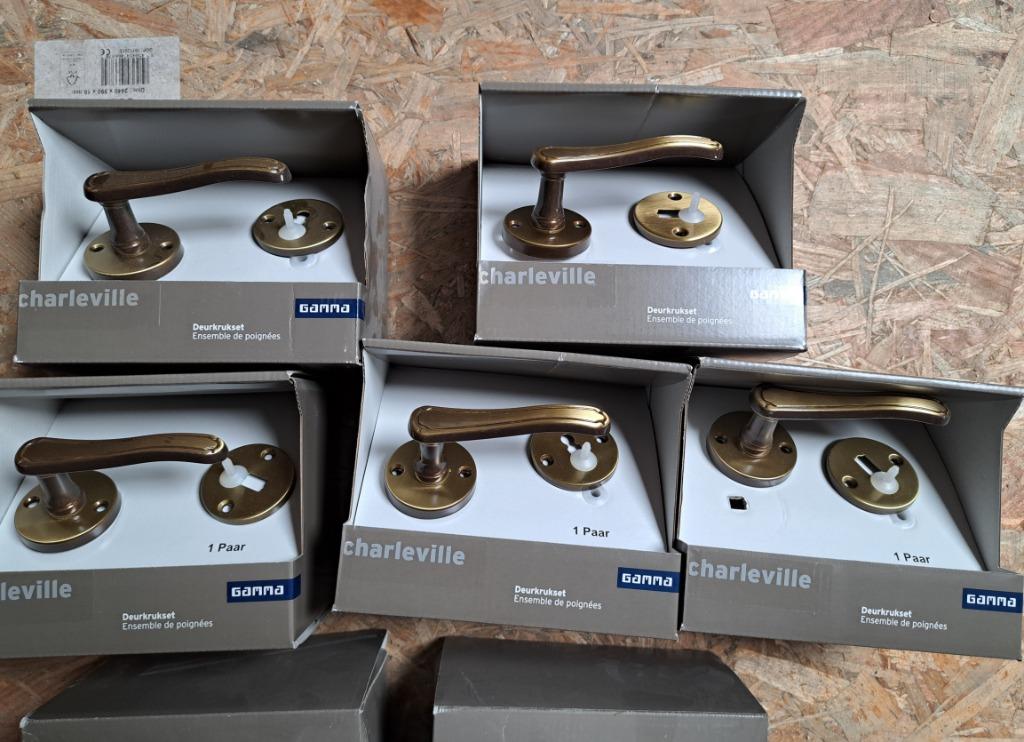 5 x deurkrukset Gamma Charleville messing aan 1/3 prijs, Ophalen, Nieuw, Koper of Messing, Klink of Kruk