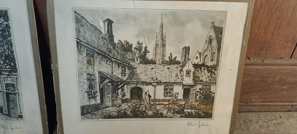 Lithographie signée Albert Goethals - Vue de Bruges, n414, Antiquités & Art, Art | Eaux-fortes & Gravures, Gravure, Paysage, Enlèvement ou Envoi