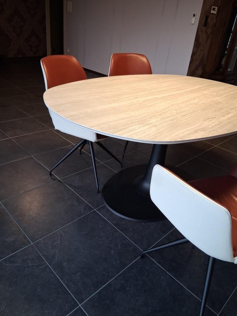 Design Leolux eettafel met 6 kuipstoelen Mobitec Mood 95, Enlèvement, Cinq personnes ou plus, Ovale, Synthétique