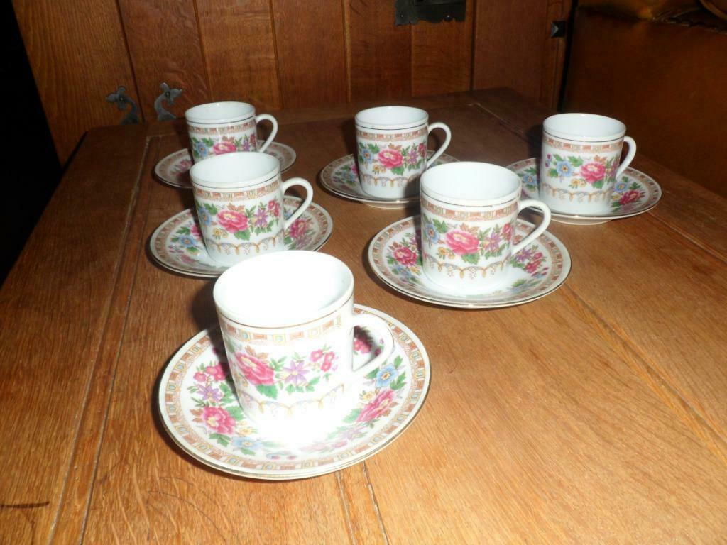 Set van 6 Chinese espressotassen met ondertassen, Gebruikt, Ophalen of Verzenden, Overige stijlen, Kop(pen) en/of Schotel(s)